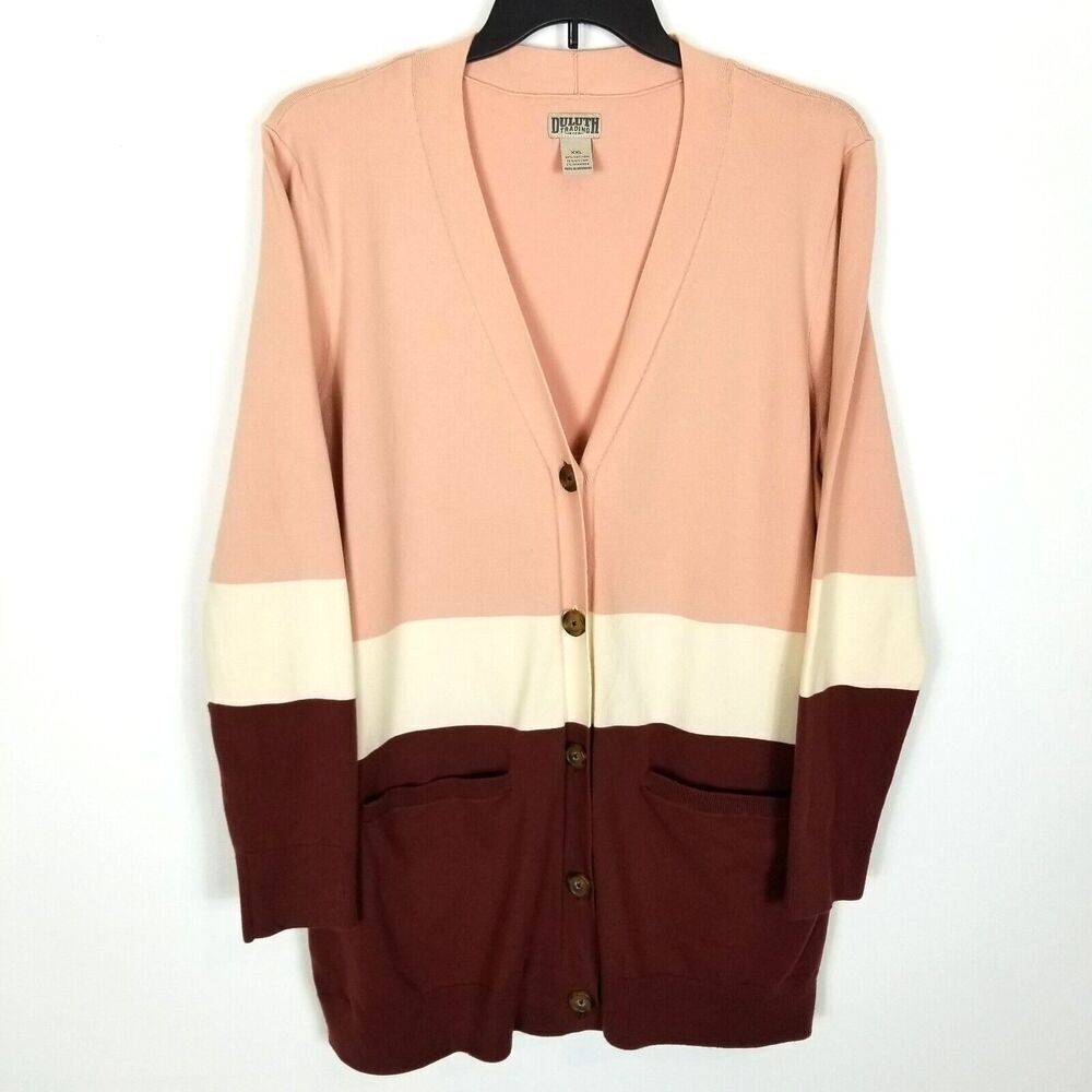 Duluth Trading Women's Shiftless Cardigan Sweater Sz 2XL Colorblock Cotton Blend